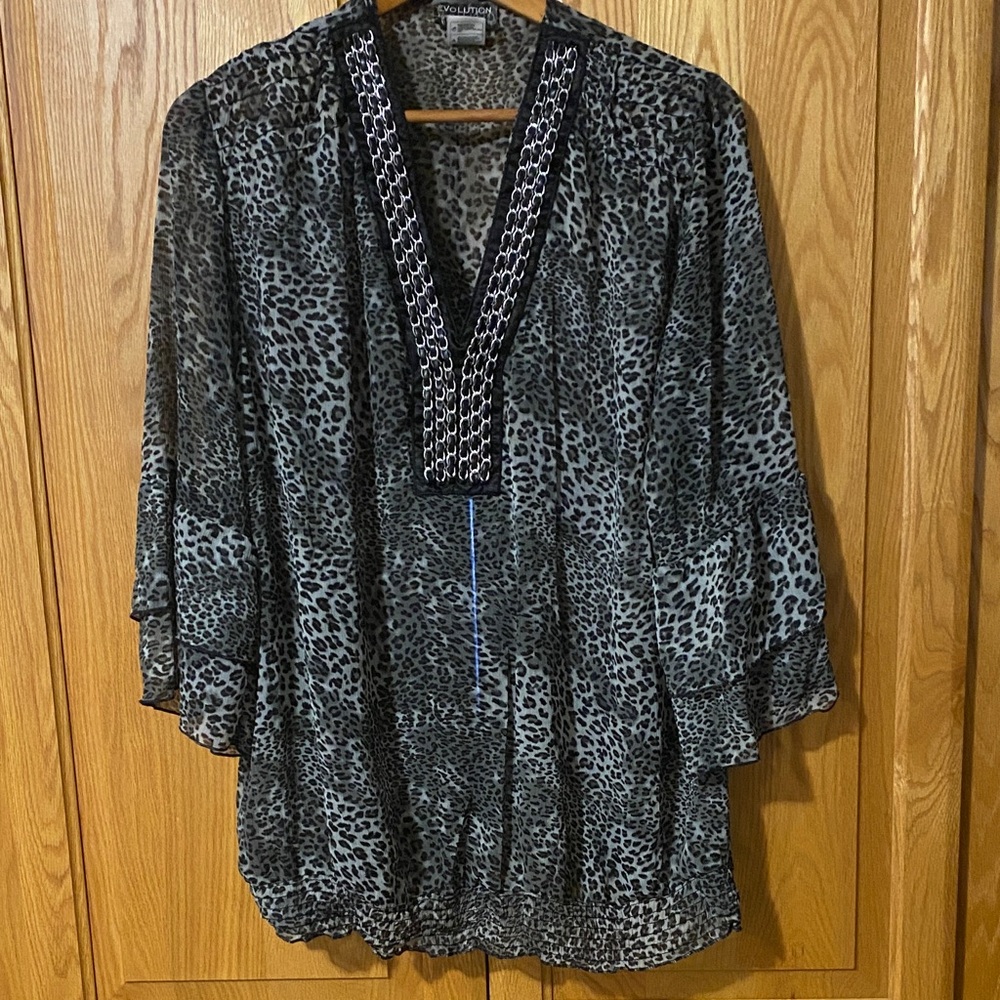 Evolution Black Leopard-Print V-Neck Tunic